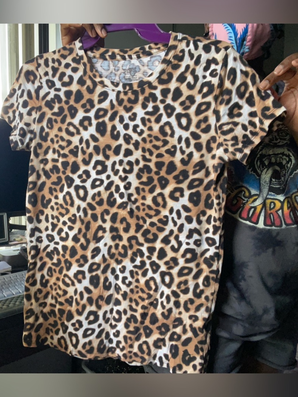 PINK Victoria's Secret Leopard Print Short Sleeve Tee - Brown/Black